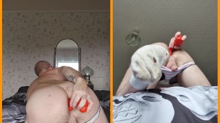 Using a dog toy in my ass while wearing cute cotton panties and dirty old socks