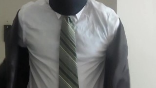Suit Striptease and Cumshot for a Fan