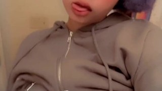 Anime girl plays with her big boobs
