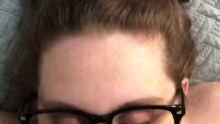 BBW BLOWJOB, Huge cumshot into my mouth and on my glasses