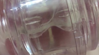 OnlyFans Teaser: hung bear plays with new clear fleshlight stroker toy, blows huge load