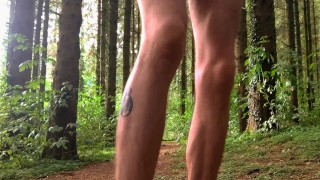 Very Wild skinny femboy shows off his very thin body inside a beautiful forest nature and has fun