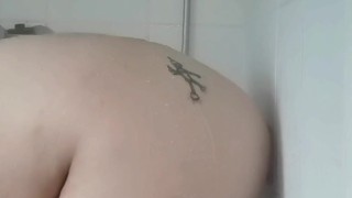 My friends party in the living room while I pleasure my ass in the shower