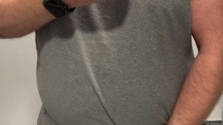 Horny dad shoots his cum in the gym with his massive cock