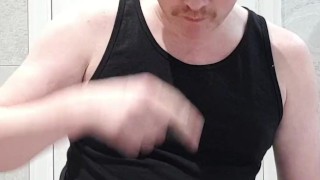 Daddy masturbates his thick hairy uncut cock. He shoots twice and eats his cum.