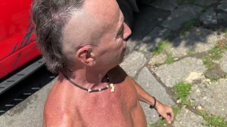 Got out and walked around naked before jacking off. Listen to my cum splatter on the floor