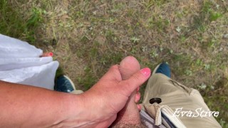 I hold his cock while he pees and play with a trickle of urine