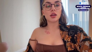 Hot brunette shows how to suck cock and gets a cum shot on her face