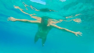 Underwater open pussy masturbation # Swimming naked at public beach