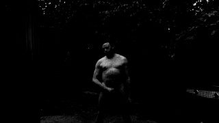 Getting Naked Outside on the Patio and Playing with my Dick (B&W)