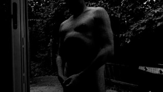 Getting Naked Outside on the Patio and Playing with my Dick (B&W)