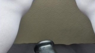 Tri view xxl knot dildo riding and prostate milking while dressed like a sissy in tights