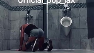Licking the urinal at the gym on all fours ass up