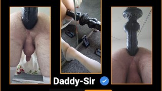 Tri view xxl dildo riding with multiple angles whil crossdressed in lingerie and tights stockings