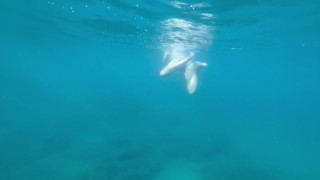 Spreading legs, sexy ass, underwater flower dress