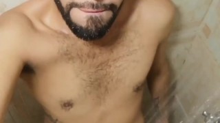 Beautiful Latino Jerking His Big Uncut Cock In The Shower Until He Cums And Eats His Own Load