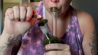BBW stepmom MILF bake smoking fetish bong rips with coughing your POV