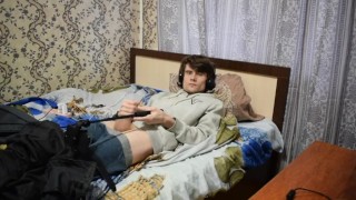 handjob sperm on a white jacket on the camera