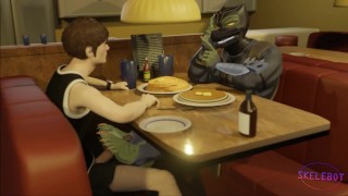 Denny's under the table footjob - 3D furry animation