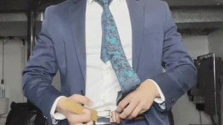 Christian Styles Jerking A Huge Load In Suit