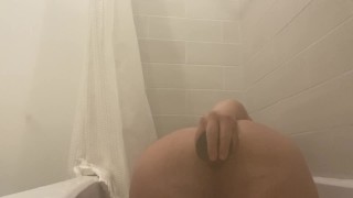 Gay fem enjoying black dildo