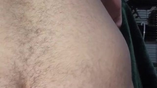 Chastity fag takes a big dildo and big butt plug AT THE SAME TIME!