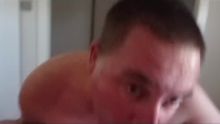 Gay chaser blowjob, cumeating and face slapping