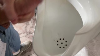 Quick jerk off and cum in public office toilet 4k