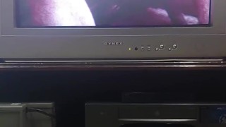 Masturbating on an old TV but I accidentally bumped the camera when cuming