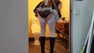 Sissy Maid cleaning bathroom floor