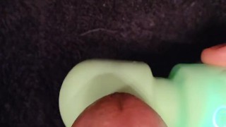 Cumshot using vibrator on soft cock