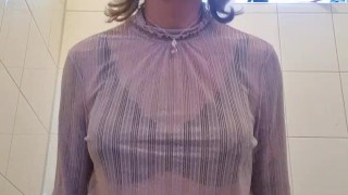 Sissy cums on giant dildo
