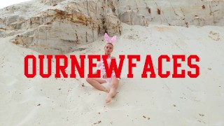 I'm lying naked on the sand and performing gymnastic elements! let's go in my Fansly