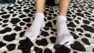 Double socks, my feet massage check this dirt feet White socks long socks