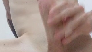 Slapping and shaking tight balls and jerking off rock hard cock