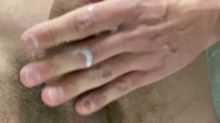 Uncut veiny cock spilling in front my six-pack