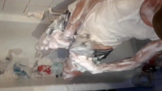 Soapy sneakers on my dick