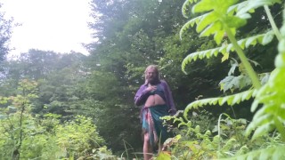sexy gay hippie fairy shaves balls, jerks, fingers eats cum in woods