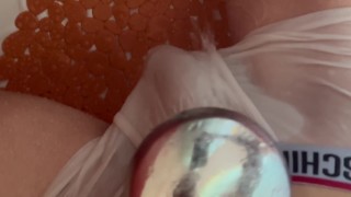 I wet my white boxer and my big cock come out