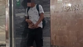 The man jerks off in the Subway and on the beach.