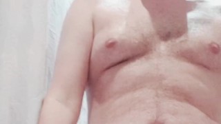 Anal play in a jockstrap with dildo and a butt plug which I spit from my ass.