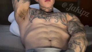 Jakipz Stroking His Massive Cock And Precumming In Gray Sweats
