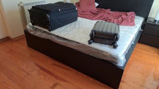 Wife hides in a travel bag and gets anal internal cumshot from her husband's best friend.