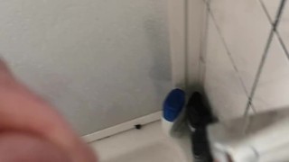 Messy shower jerkoff, pool of cum