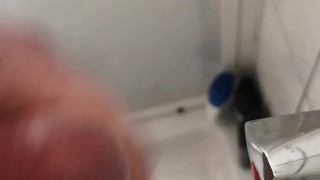 Messy shower jerkoff, pool of cum