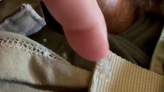 army soldier jerking off in his uniform wearing tommy boxer briefs shooting a creamy load!