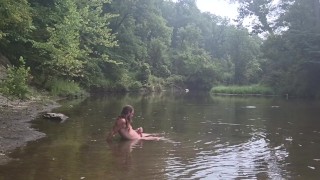 Naked in Nature 13: Massive cumshot in the Creek!