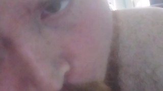 Man sucks his own huge cock