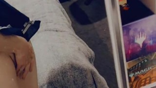 Cute femboy gets his cock out