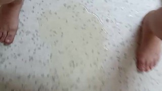 A nice relaxing pee on the wall and floor